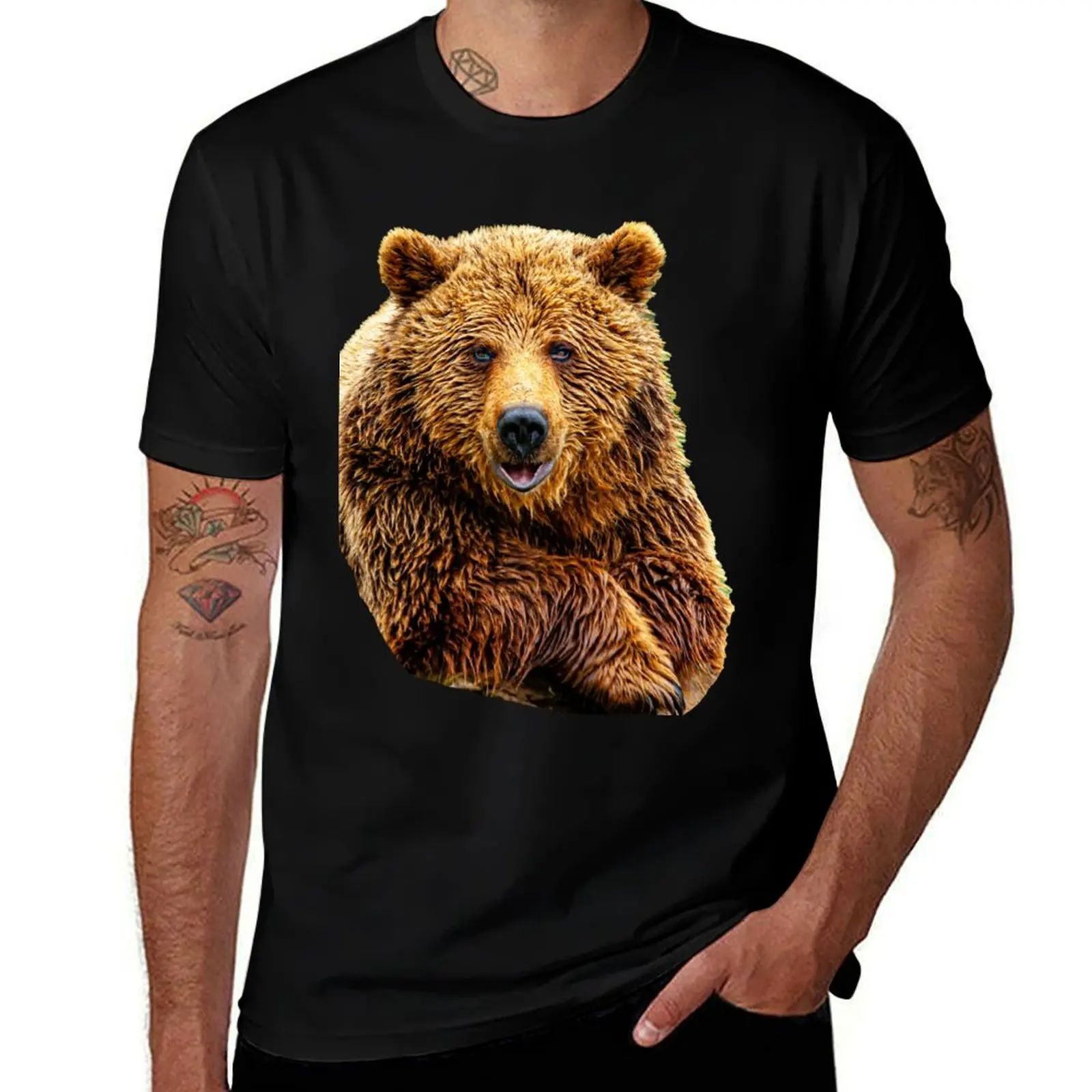 

Brown Bear just Pawsing to look at the camera T-Shirt man t shirt graphic man t shirt cotton high quality