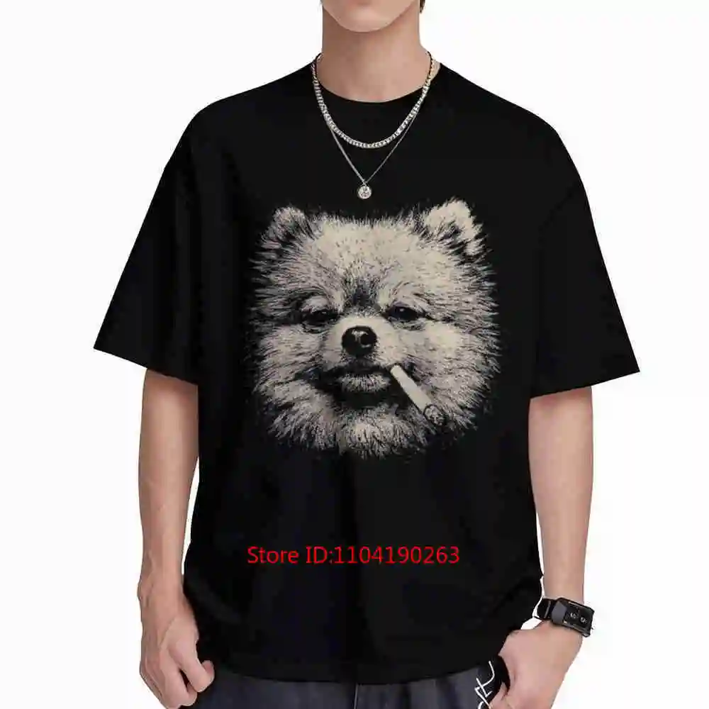 Pomeranian Smoking Dog Edgy Grunge Sketch Art Retro Short Sleeve Tee 100% Cotton T-Shirt