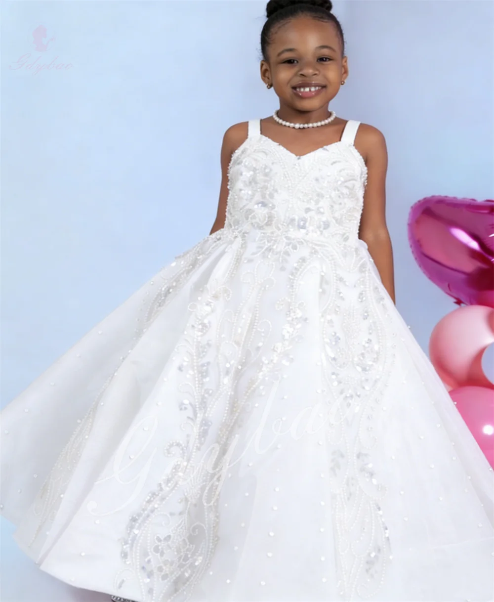 

Пышное свадебное платье для девочек из сетчатой ткани с V-образным вырезом, для дня рождения, выпускного вечера, детских праздников и балов