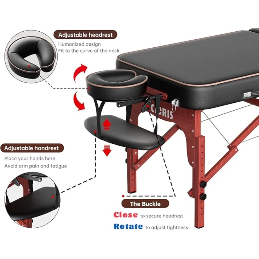 CLORIS-Table de Énergie Professionnelle, Portable, Pieds en Bois Renforcé, Supporte jusqu'à 1100LBS, 2 Pliables, Légères, 84"