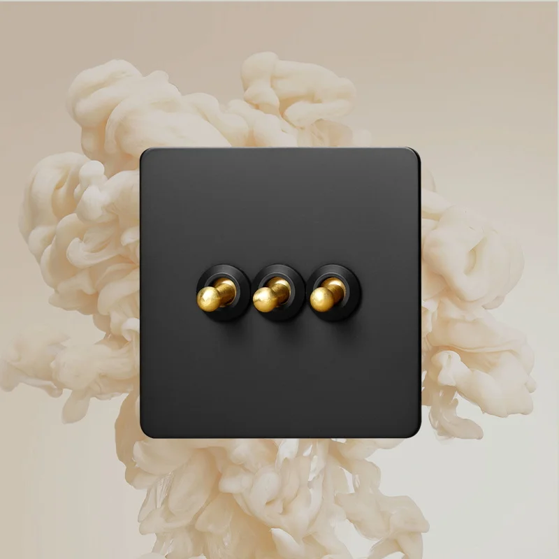 Avoir Retro Light Switch Gold Lever Wall Power Socket pannello in acciaio inossidabile nero Dual Usb Type-c Port Outlet EU French UK Plugs