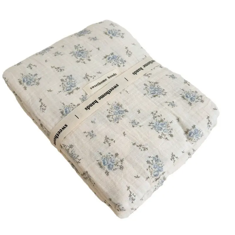 Couverture en mousseline de coton imprimée pour bébé, bord rétro, nouveau-né, emmaillotage rond, réception, double couche, serviette de bain pour enfant, 1 pièce