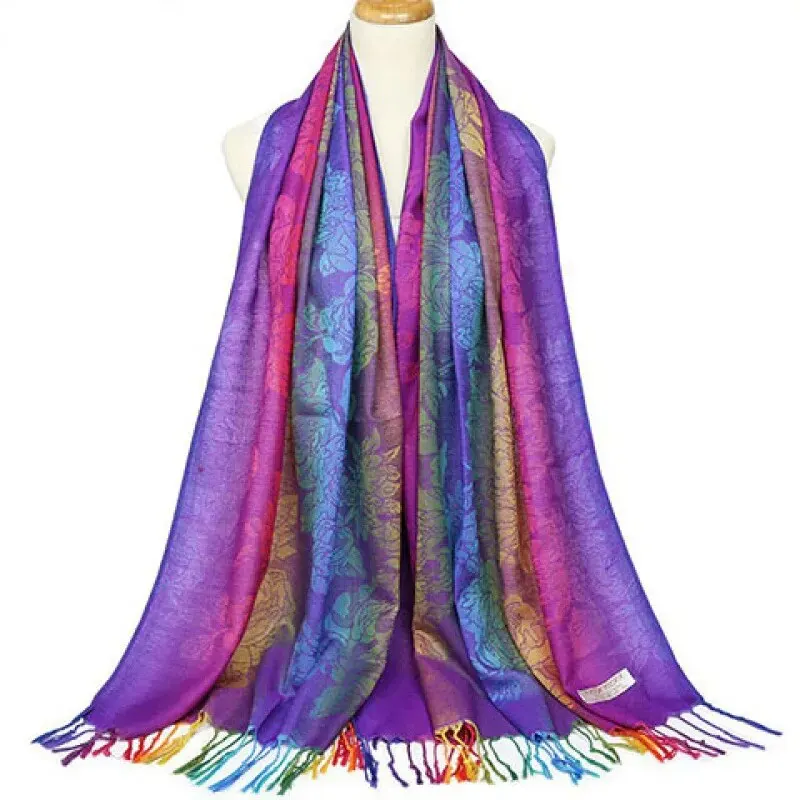 Peacock Feather Jacquard Scarf For Women Elegant Gradient Color Tassel Shawl Windproof Beach Towel Casual Hijab 180*70cm