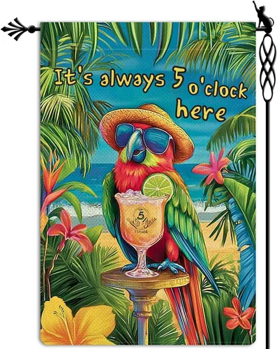 It'S 5 O'Clock Here Garden Flag Summer Parrot Garden Flag Vertical Double Sided EEJ UUN