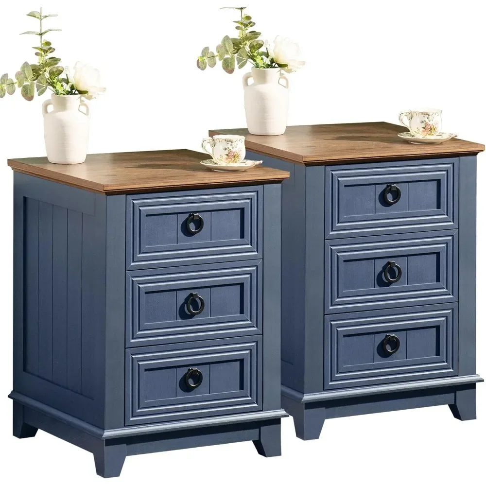 

Nightstand Set of 2,Farmhouse 18" End Table with 3 Drawer Metal Handle, Dresser for Bedroom,Sofa Bed Side Table Chest of Drawers