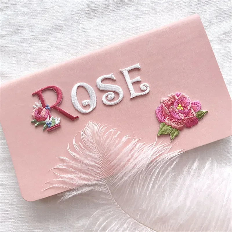 Exquisite 26 English Letter Cake Rose Flower Patches Iron on Applique for Clothes DIY Accessory Iron Patches for Wedding Dress