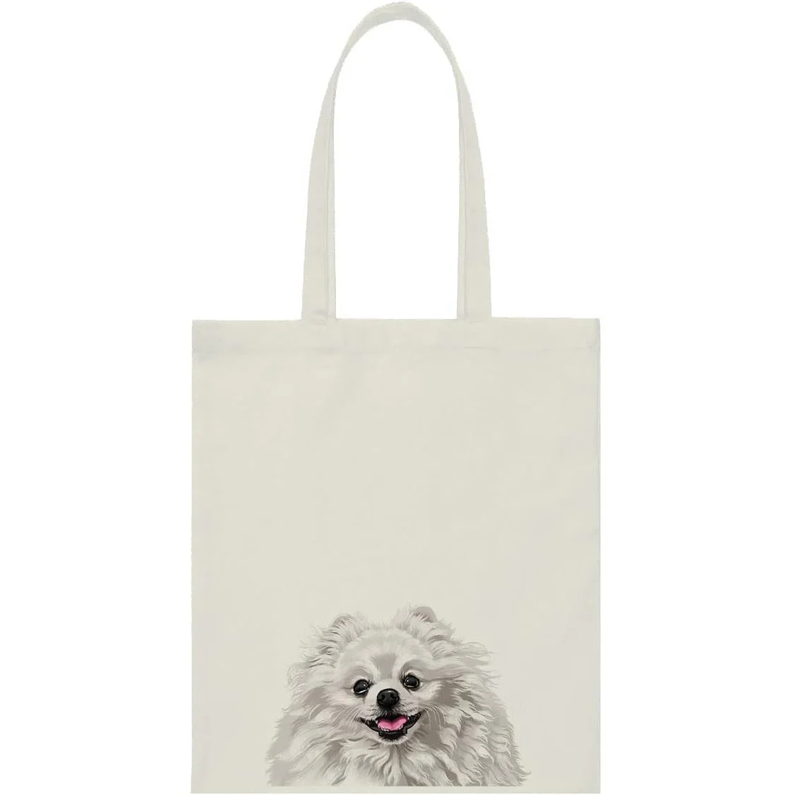 1pc Cute Pomeranian Dog Print Tote Bag for Women & Girls - Large Rectangular Beige Canvas-Like Handbag with Sturdy White Strap,