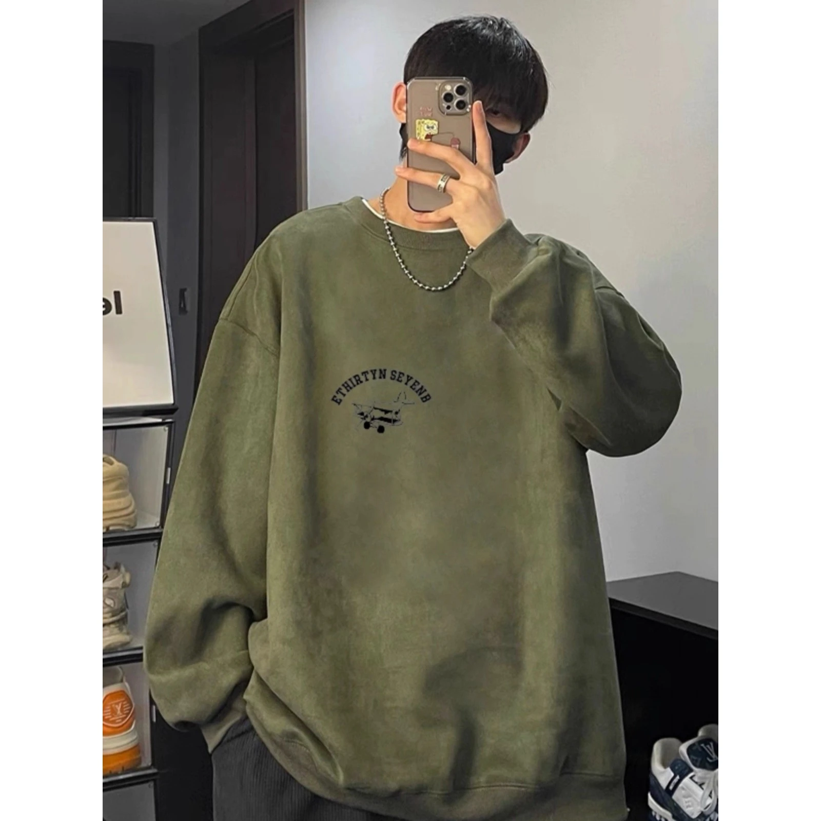 

Свободная мужская американская замшевая спортивная одежда Lazy Sle, верхняя одежда для пар, теплая полиэфирная ткань, без капюшона с буквенным узором