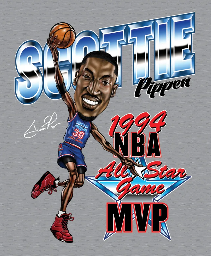 Scottie Pippen caricature Men T-shirt Grey Tee All Sizes JJ3813