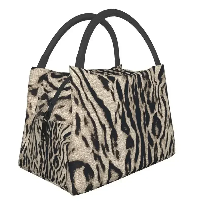 Tiger Fur Pattern Platinum Portable Lunch Box Women Waterproof Wild Animal Skin Pattern Print Insulated Lunch Bag