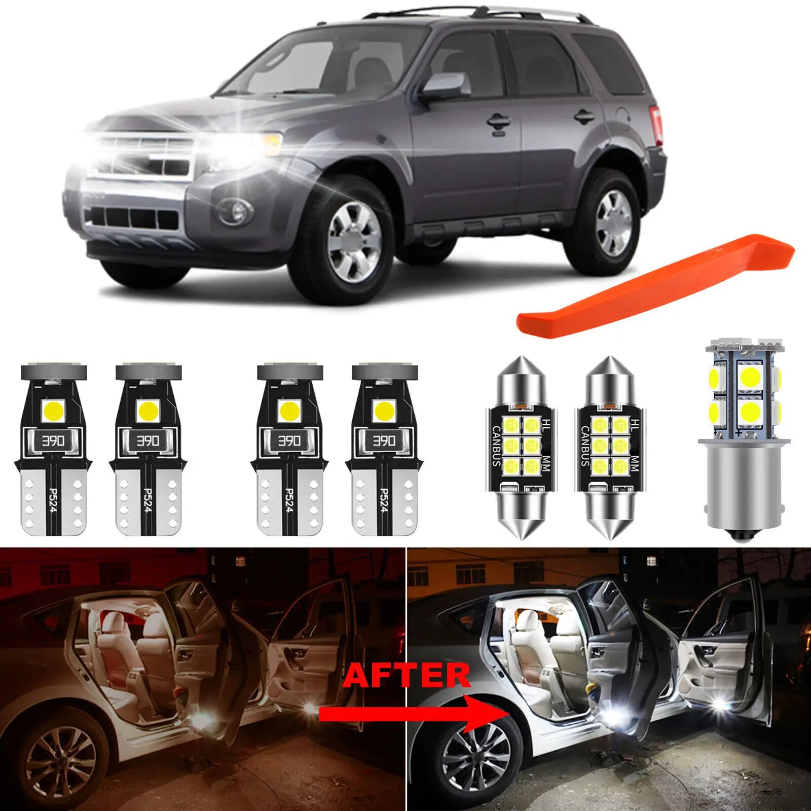 

Winetis 9Pcs 6000K White Interior LED Lights Bulbs Package Kit for 2008-2012 Ford Escape + Free Tool