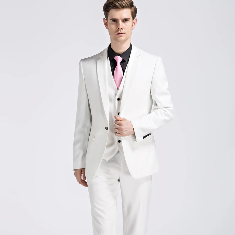 Wedding Party Men\'s Suit Three Pieces, Men Slim Fashion Dress Male Blazer Coat + Trousers Waistcoat (Jacket + Vest + Pants)