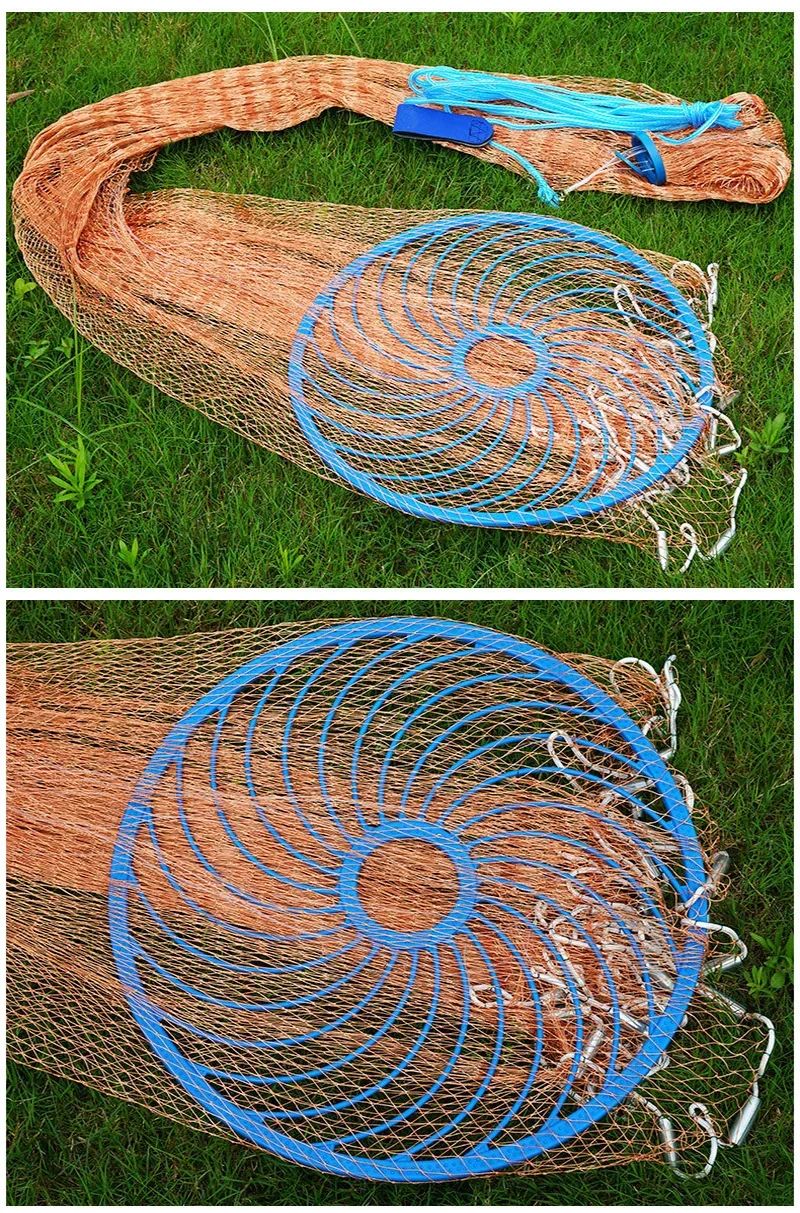 

Lawaia Cast Network with Steel Pendant Braided Line Hand Throw Fishing Net with Big Plastic Blue Ring Network Tackle for Fishing