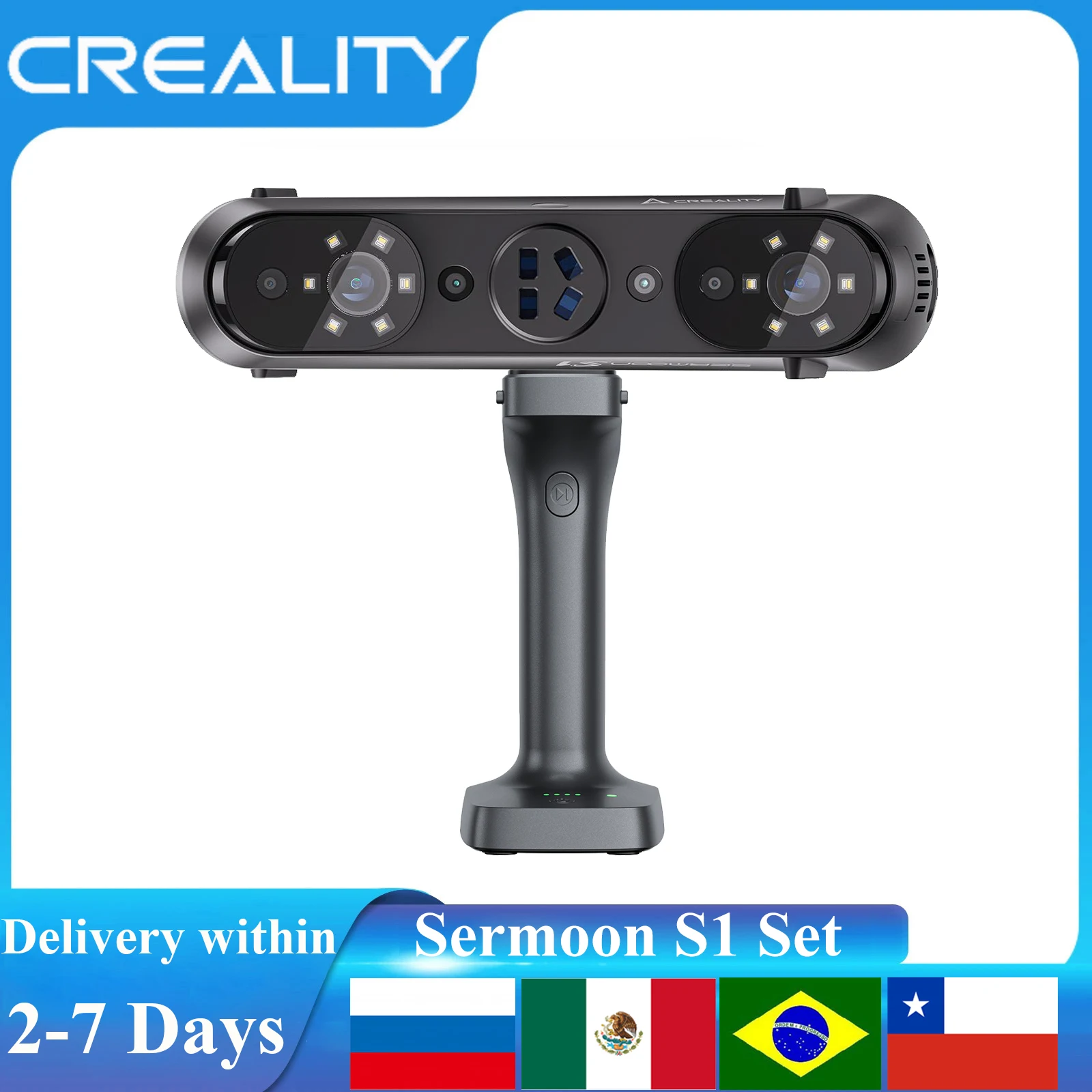 

Creality Sermoon S1 3D Scanner With Scan Bridge 34+7+1 Blue Laser Line/NIR High Accuracy Anti-Shake Tracking 3D Scanner Set
