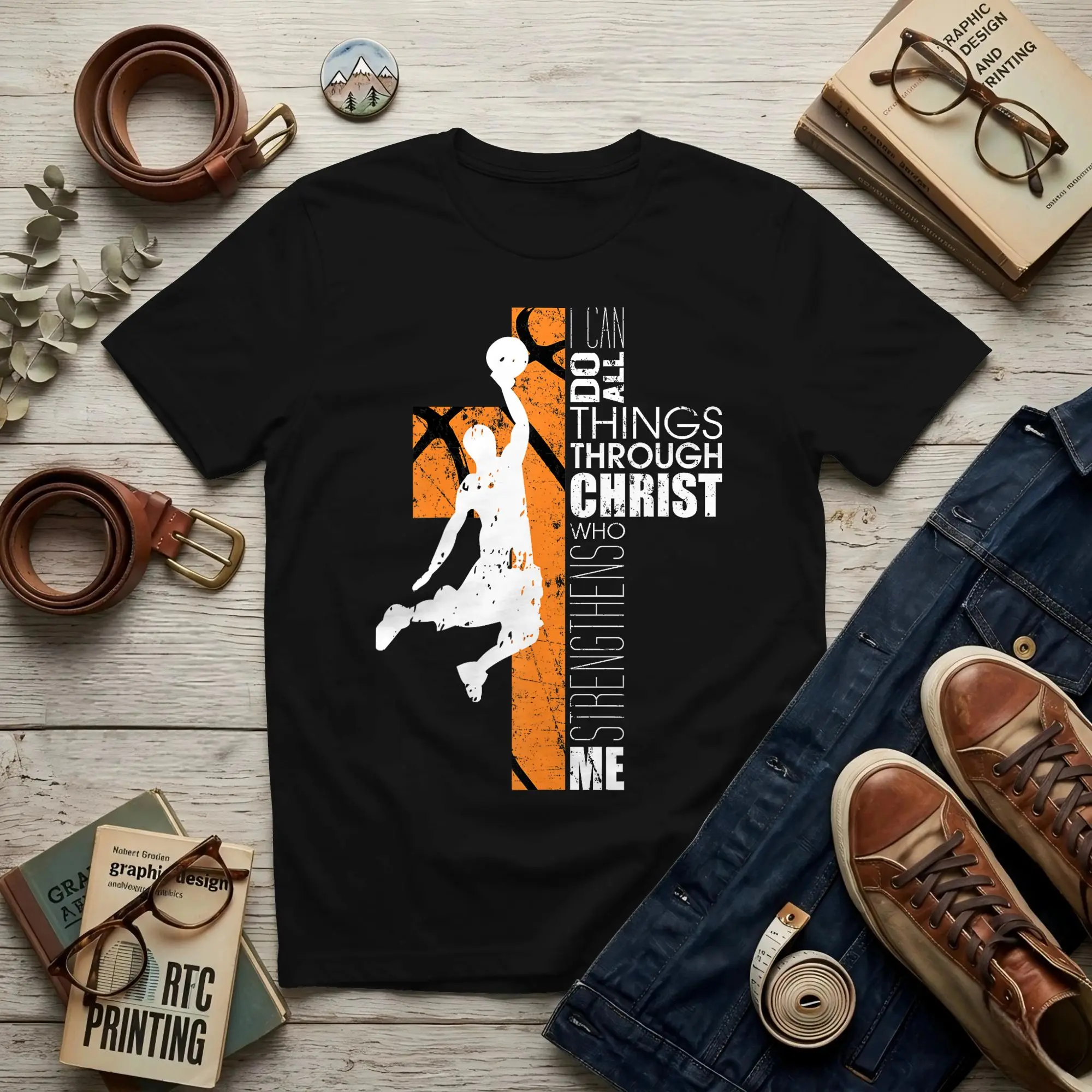 Christian Basketball Religious Bible Men's T Shirt Basketball Tees Short Sleeve Crewneck 100% Cotton Original Tops T-Shirt