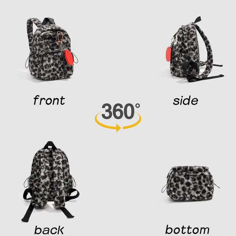 حقيبة ظهر قطيفة إكسسوارات لطيفة بطبعة الفهد حقائب كتب كاجوال مع قلادة صغيرة للسفر حقيبة كتف أنيقة متعددة #5