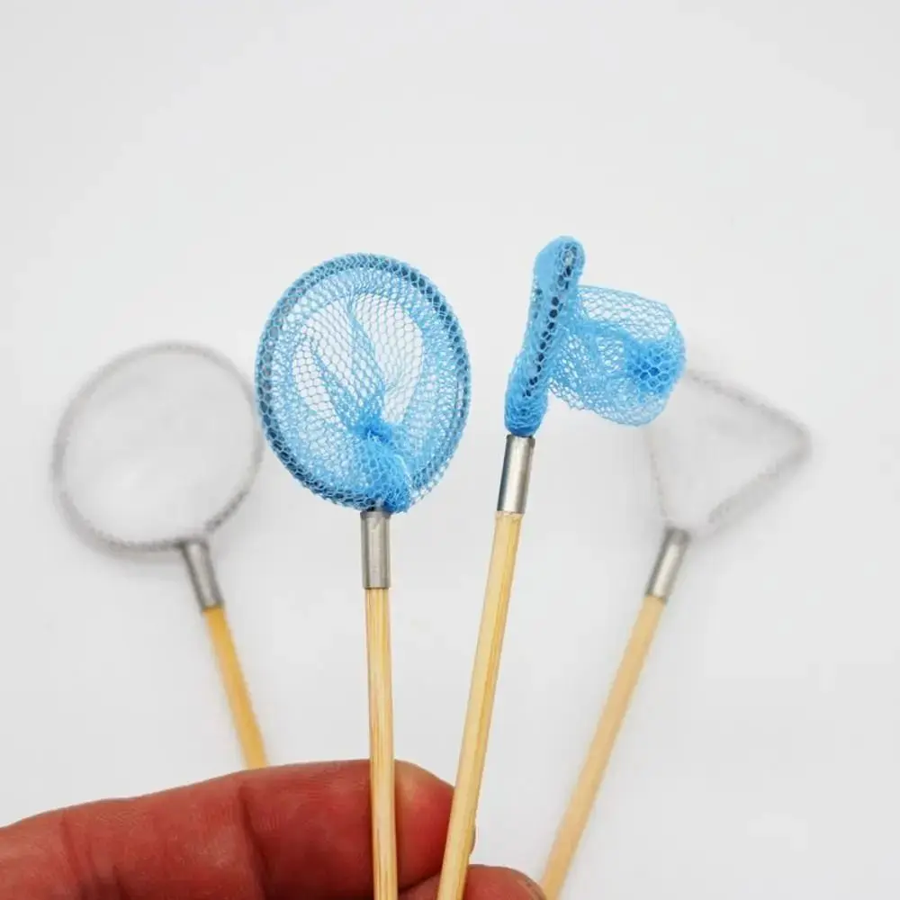 DIY Dollhouse Fishing Net Rod Pretend Play Dollhouse White Blue Mini Fishing Net Pole Furniture Miniature Sea Scene Props Gifts