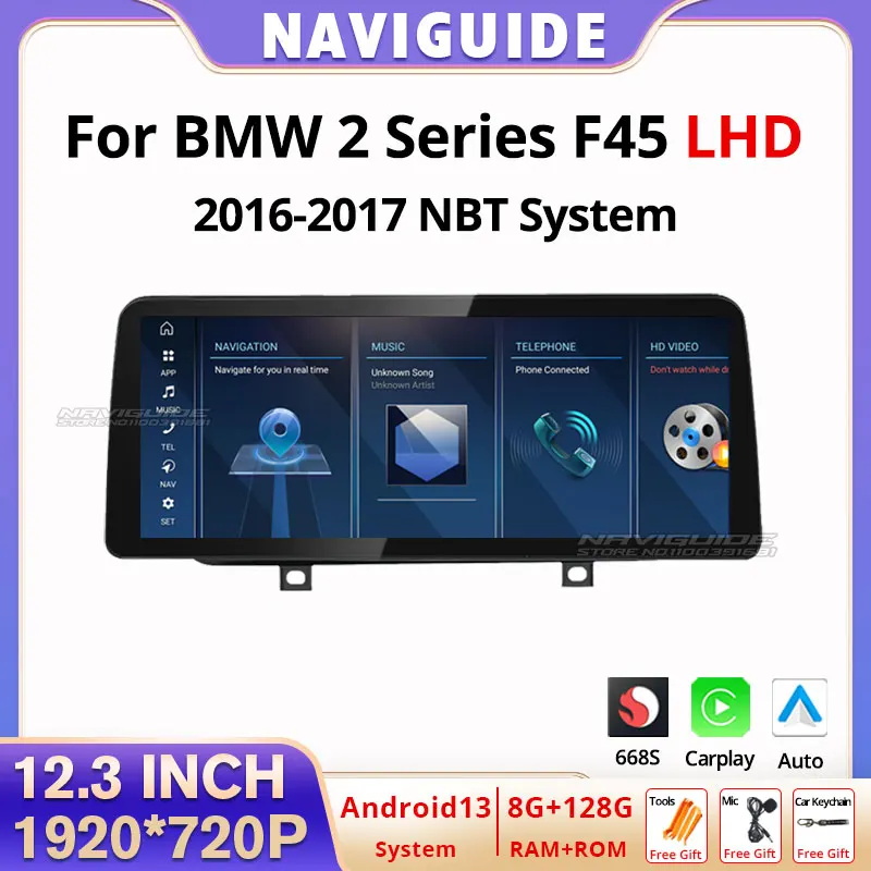 NAVIGUIDE 12.3'' For BMW 2 Series F45 MPV 2016-2017 Car Radio Android 13 CarPlay Multimedia Player WIFI GPS Stereo Head Unit BT