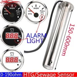 52MM HTG Waste Level Gauge with Alarm Light 0-190ohm Sewage Level Sensor for Boat Water Sender Unit Holding Tank Gauge Custom