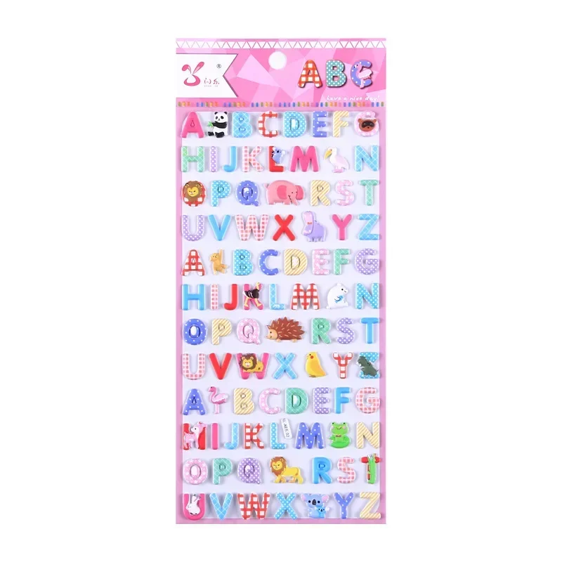 4 Stuks Cartoon Dier Engelse Letters Gezwollen 3d Stickers Zelfklevende Sticker Diy Scrapbooking Schattige Briefpapier School Kantoorbenodigdheden