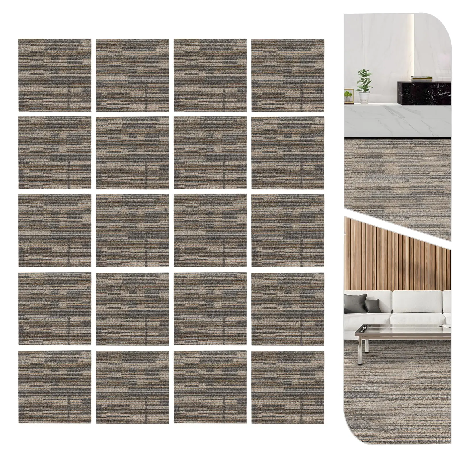 

20Pcs Commercial Carpet,20x20 Square Cuttable Carpet Floor Tile with Adhesive Stickers w/Washable Asphalt Bottom Backing,Seamles