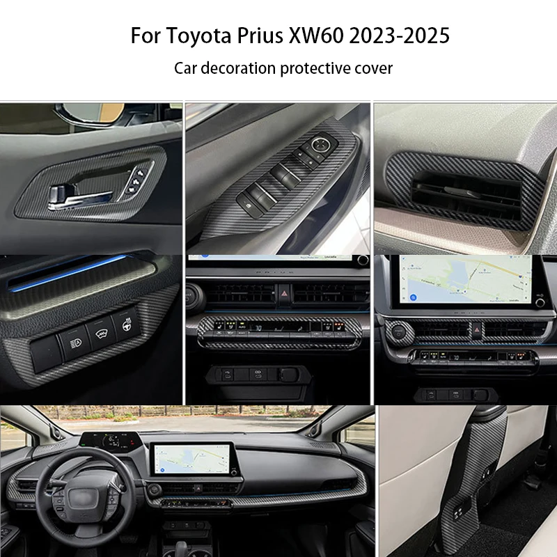 

For Toyota Prius XW60 2023-2025 Carbon Fiber Texture ABS Steering Wheel Decorative Decal Armrest Box Cover Car Accessories
