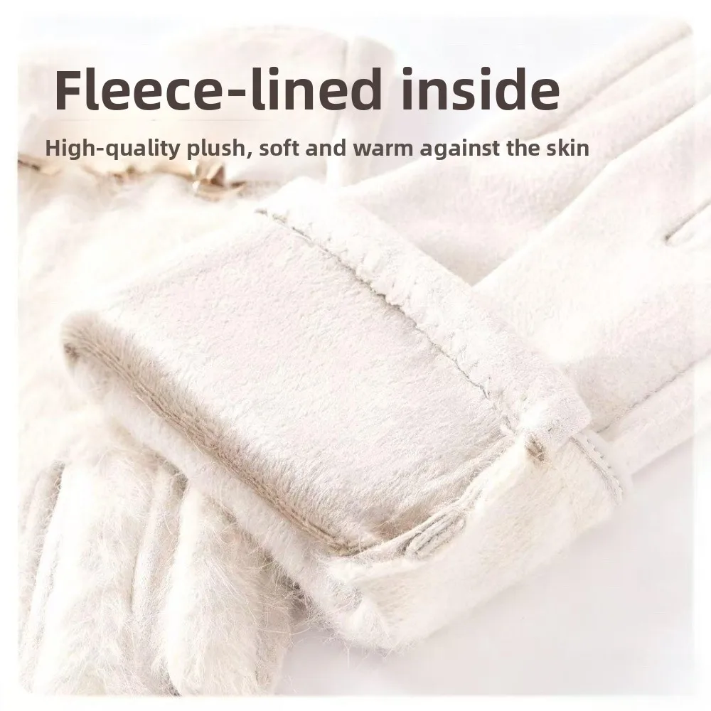 Fashion Rabbit Fur Winter Warm Gloves Thickened Solid Color Windproof Gloves Cold-Proof Riding Gloves Outdoor Sports Activities