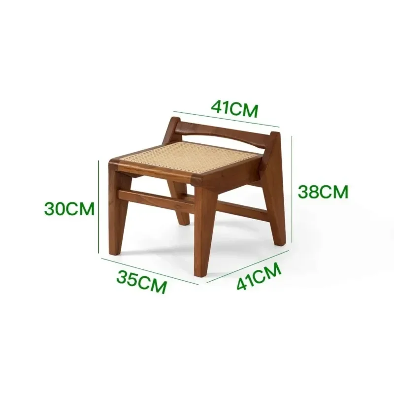 

Light Luxury Rattan Solid Wood Mortise and Tenon Small Stool Entrance Shoe Changing Stool Living Room Sofa Breathable Low Stools