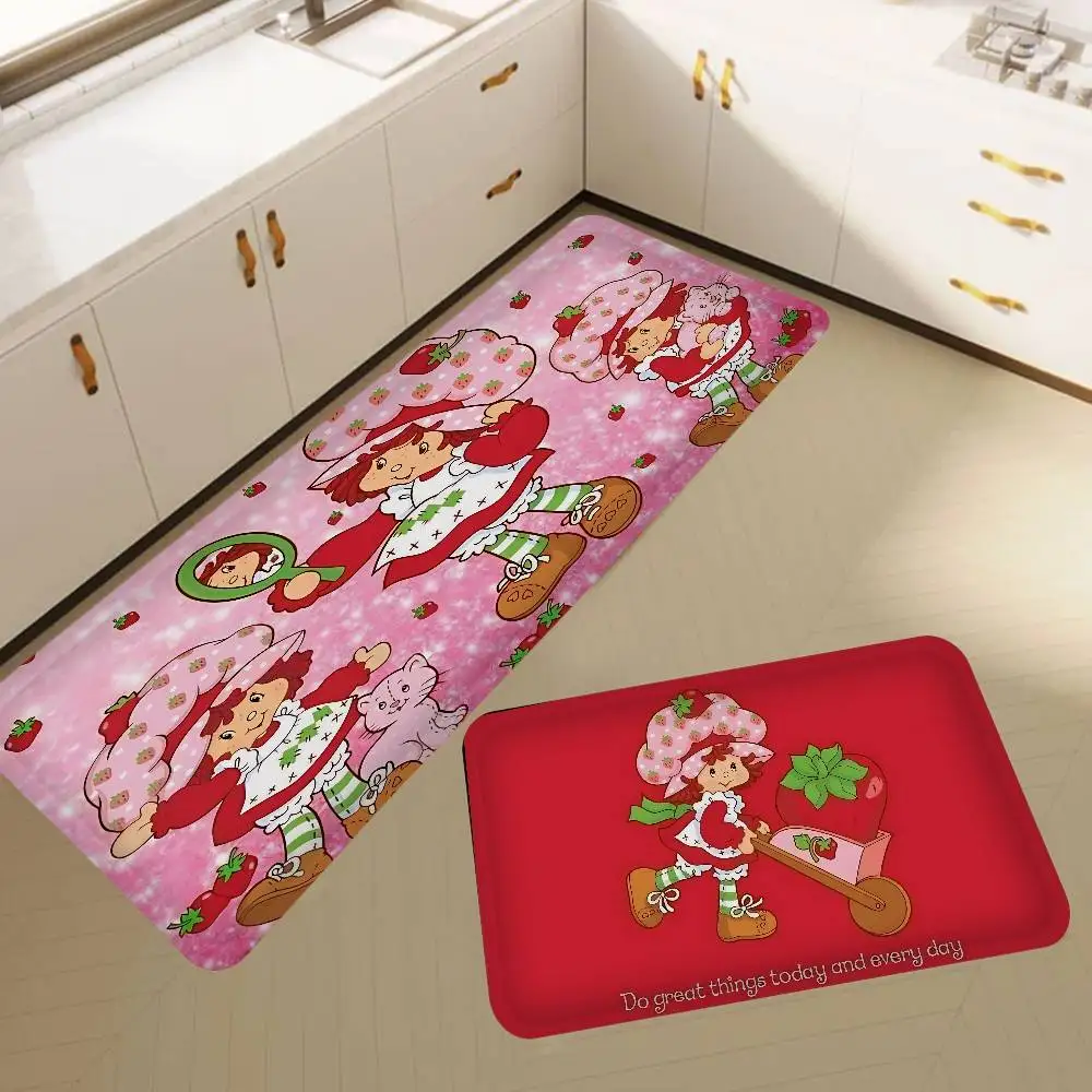 S-Strawberry-shortcake Girl Door Mat Washable Non-Slip Living Room Sofa Chairs Area Mat Kitchen Toilet Rug
