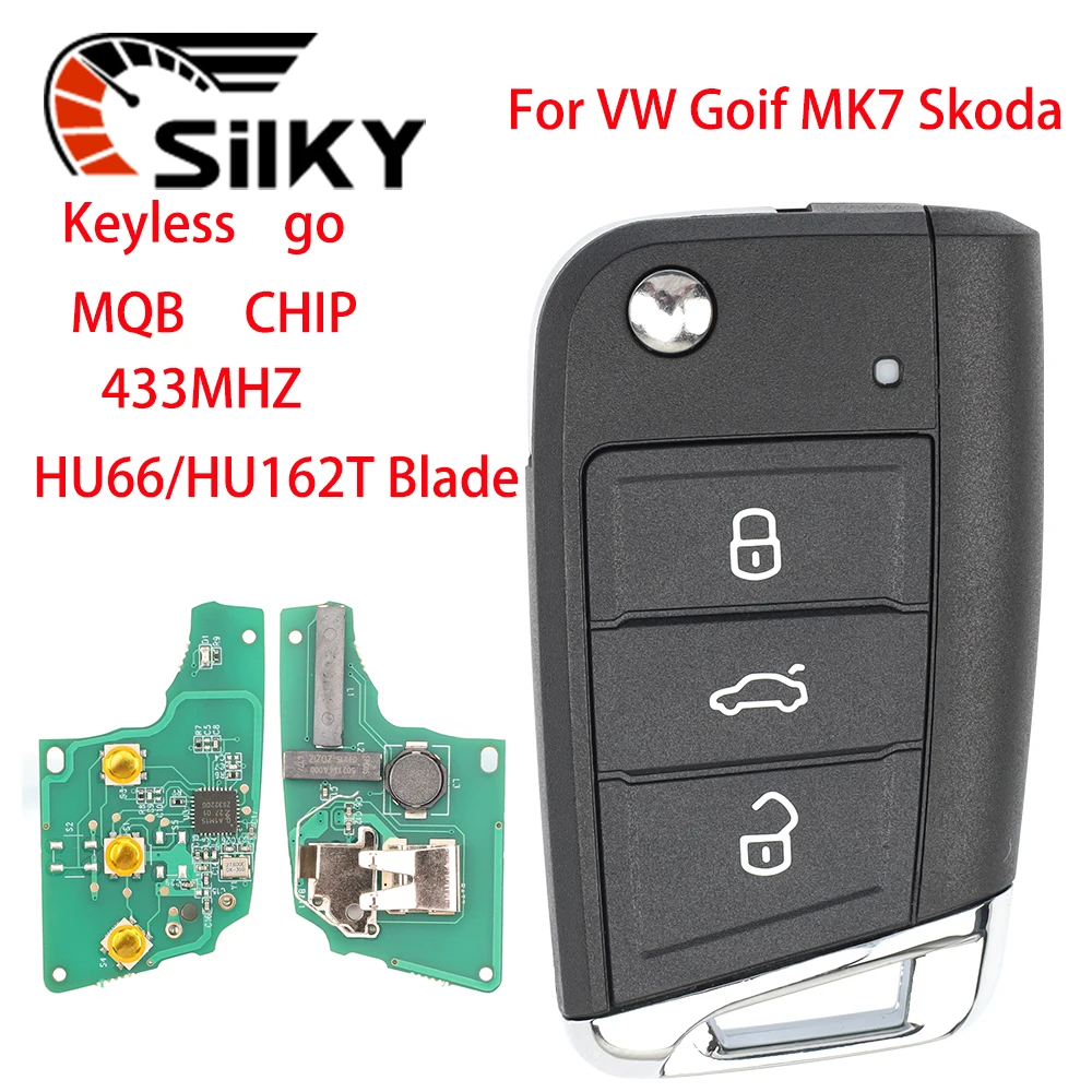 SilKY Pilot samochodowy 433MHz MQB48Chip do VW Seat Golf 7 MK7 Tiguan Touran Polo do Skoda Octavia A7 5G6959752AB/BB 6V0959752D