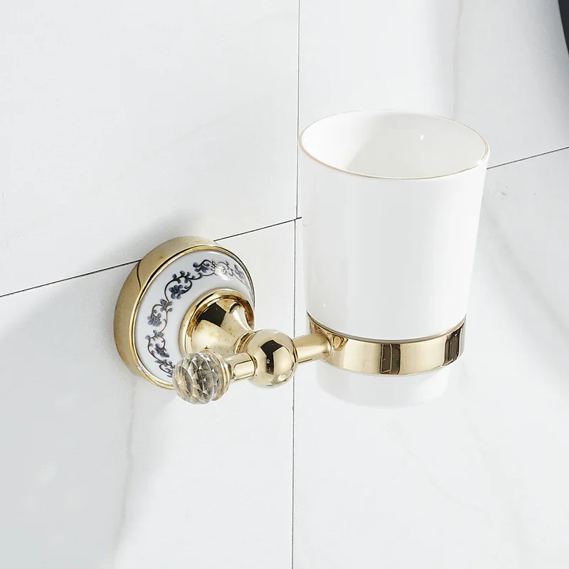 Bathroom Accessories Wall Mounted Paper Holder Toilet Gold Towel Ring Soap Box Cup Holder Luxury Ceramic Bathroom Hardware view 5