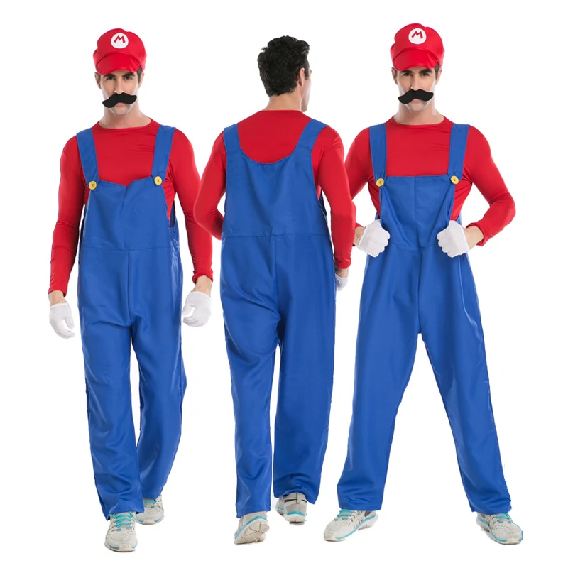 Adult Couple Carnival Halloween Costume Super Brother Plumber Outfit Cosplay Fancy Party Dress