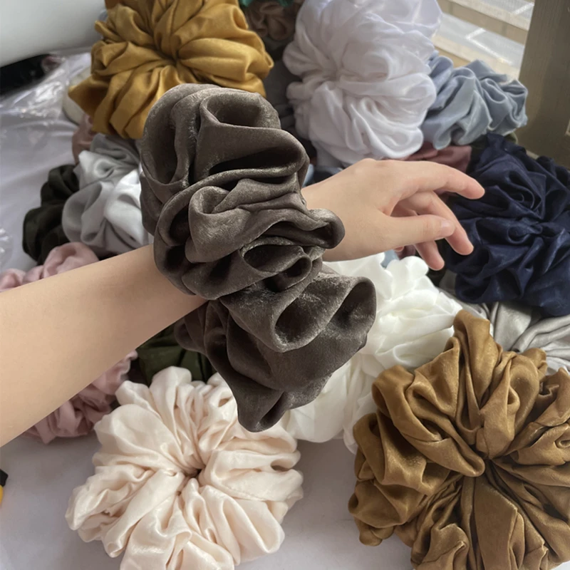 Scrunchies di velluto oversize fascette per capelli accessori Hijab Scrunchie fasce elastiche per capelli di colore solido per donne musulmane