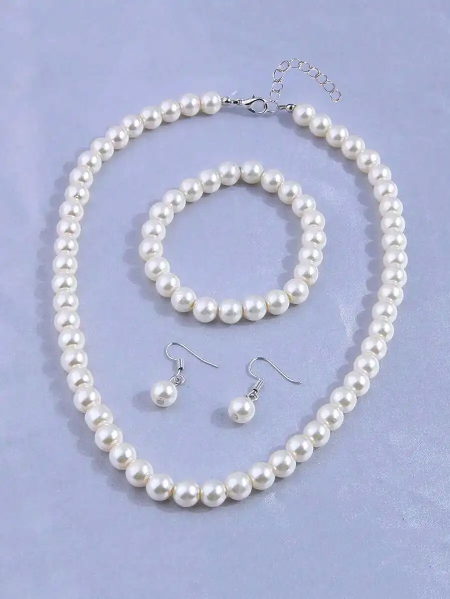 4pc Faux Pearl Beaded Jewelry Set, Elegant Gift for Parties