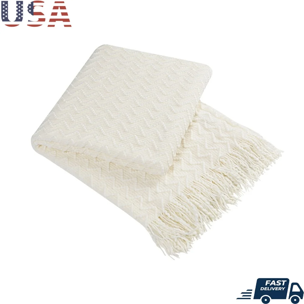 

Soft Acrylic Knitted Decorative Throw Blanket with Tassels Sofa Couch Bed Perfect Spring Summer Use Machine Washable Gift Idea