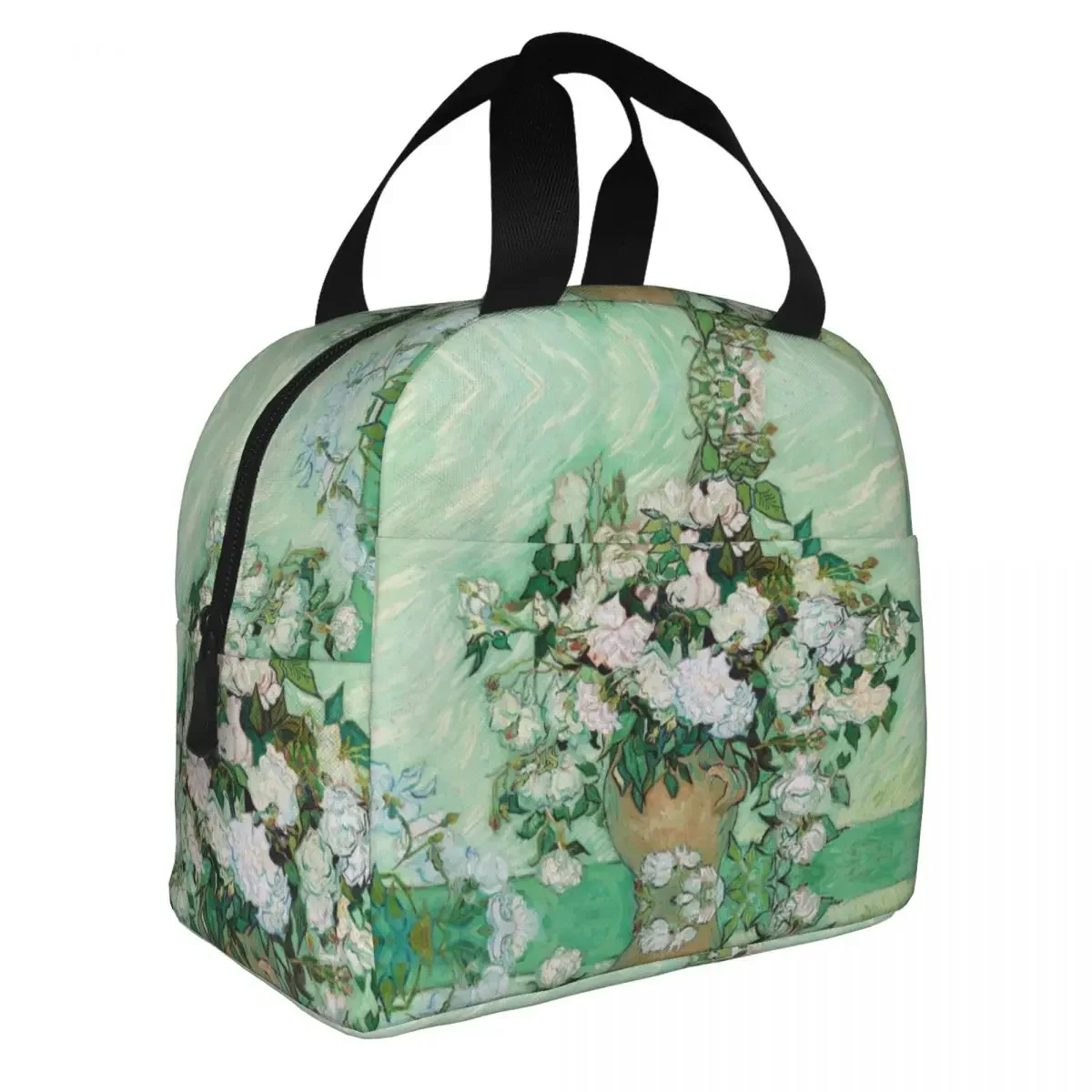 Vincent Van Gogh Vase With Pink Roses Insulated Lunch Bag High Capacity Lunch Container Thermal Bag Lunch Box Tote School Picnic