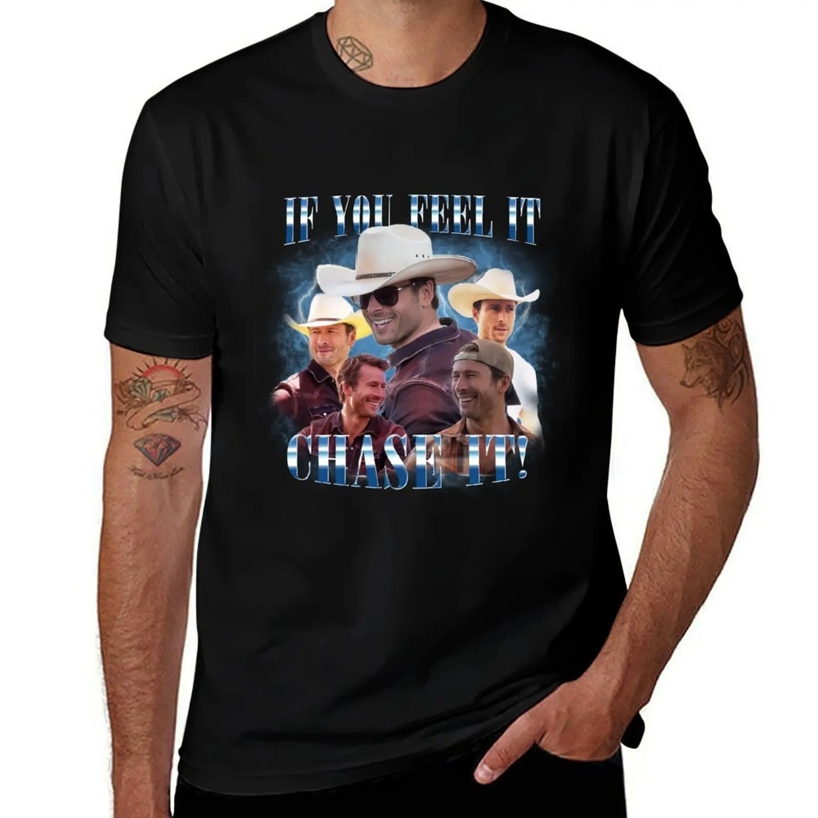 

Glen Powell - If You Feel It Chase It - Twisters T-Shirt summer top graphic tee shirt mens graphic t-shirts big and tall