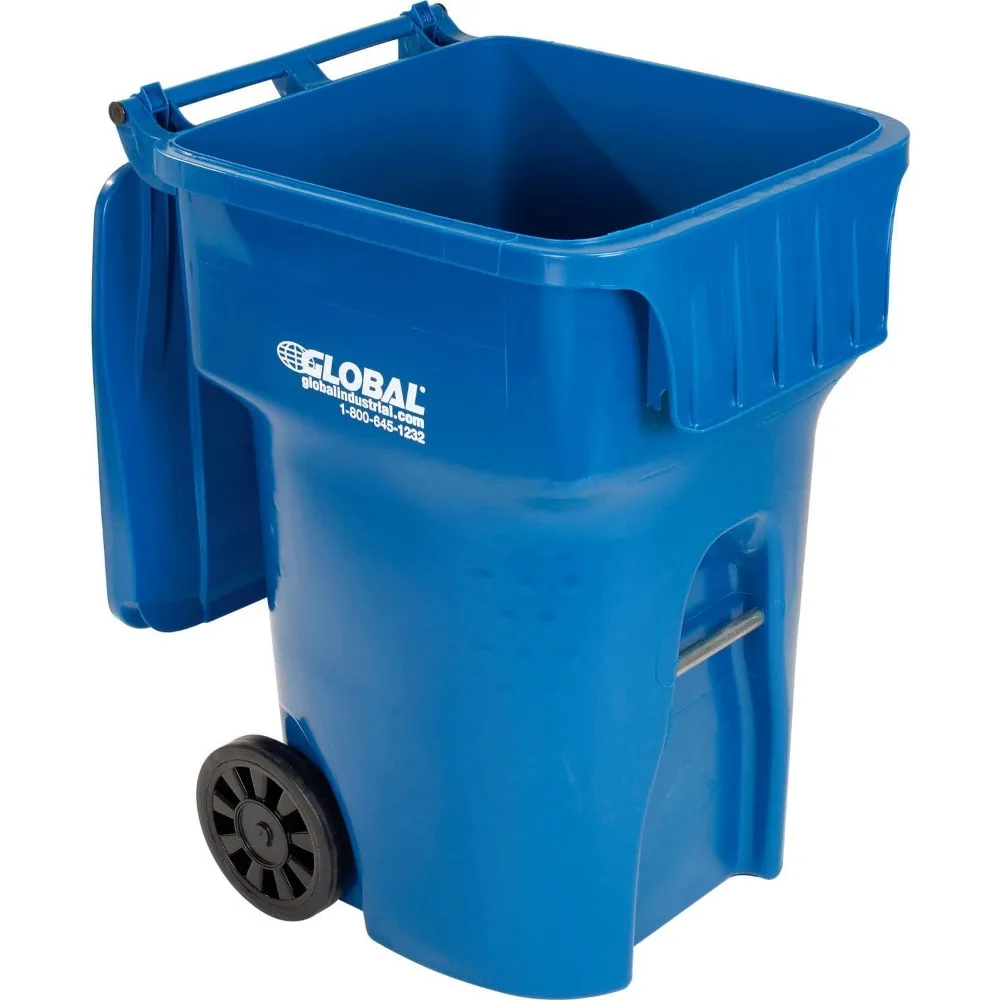 Garbage Can, Mobile Heavy Duty Trash Container, 95 Gallon, Blue, Outdoor Trash Can