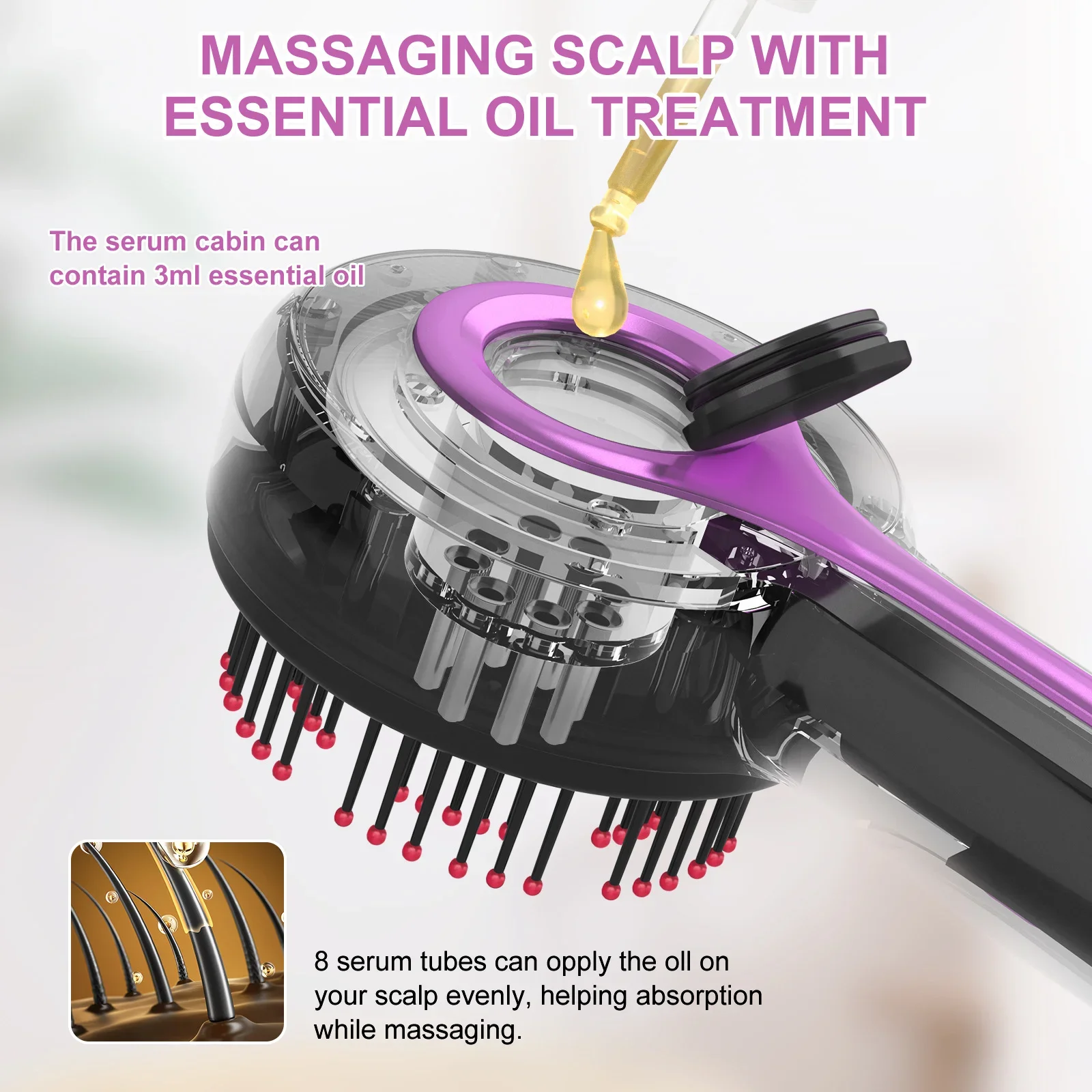 Electric Massage Comb Red Light Hair Scalp Massager Serum Liquid Applicator Hair Nourishing Import Massage Brush for Hair Care