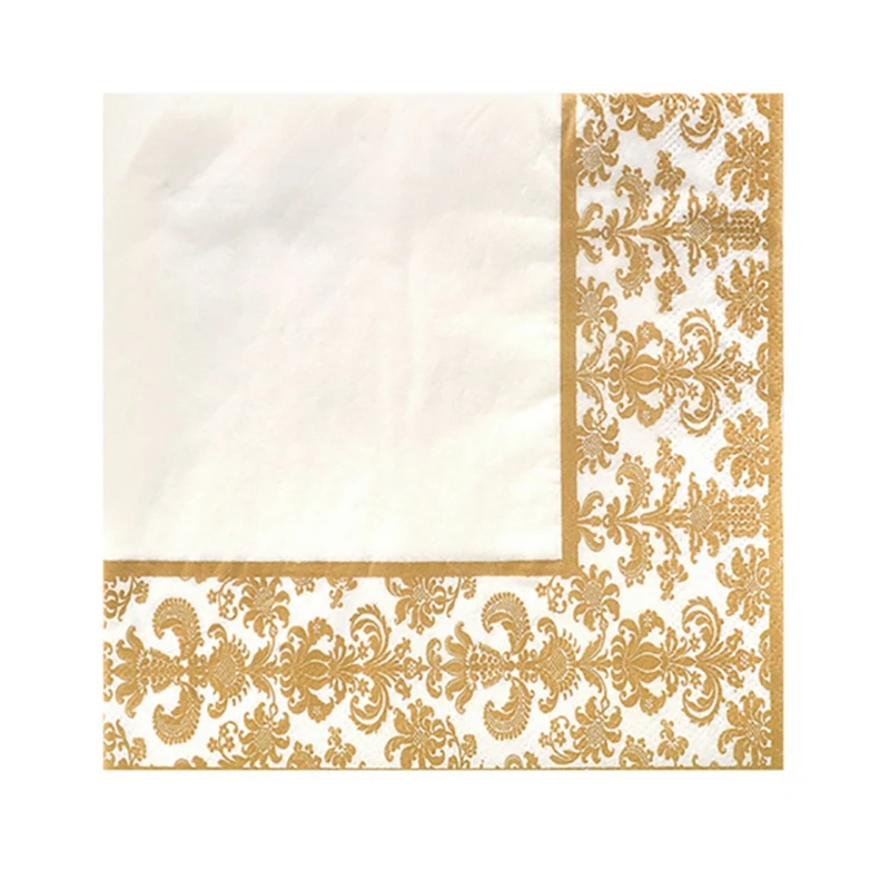 Servilleta desechable con estampado dorado para restaurante y Hotel, servilletas de papel tisú impresas, dorado + blanco, 100 piezas