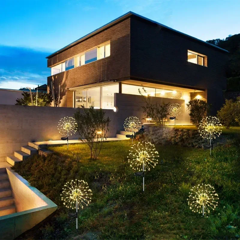 حديقة الديكور الجنية أضواء مقاوم للماء في الهواء الطلق الهندباء مصباح حديقة للفناء حديقة ديكور 90 LED أضواء الألعاب النارية الطاقة الشمسية