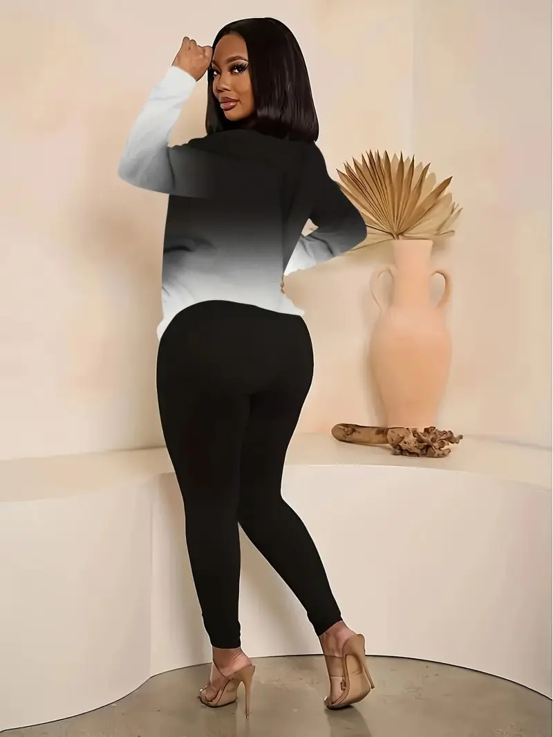 Long-sleeved T-shirt paired with slim-fit skinny pants, a slimming casual women's set for daily commutes