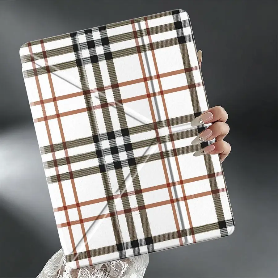 Tablet Case For iPad 11th Air 8 M2 M3 3 9th 10th Gen Pro 13 2025 2026 12th Mini 7 6 5 With Pen Slot Cover Cute Checkered Pattern
