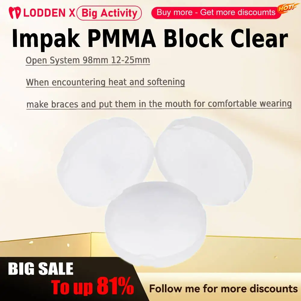 

Lodden Impak PMMA Clear Splint Dental Lab Material Open System Thickness Dental Pmma Disk Block 98mm 12-25mm