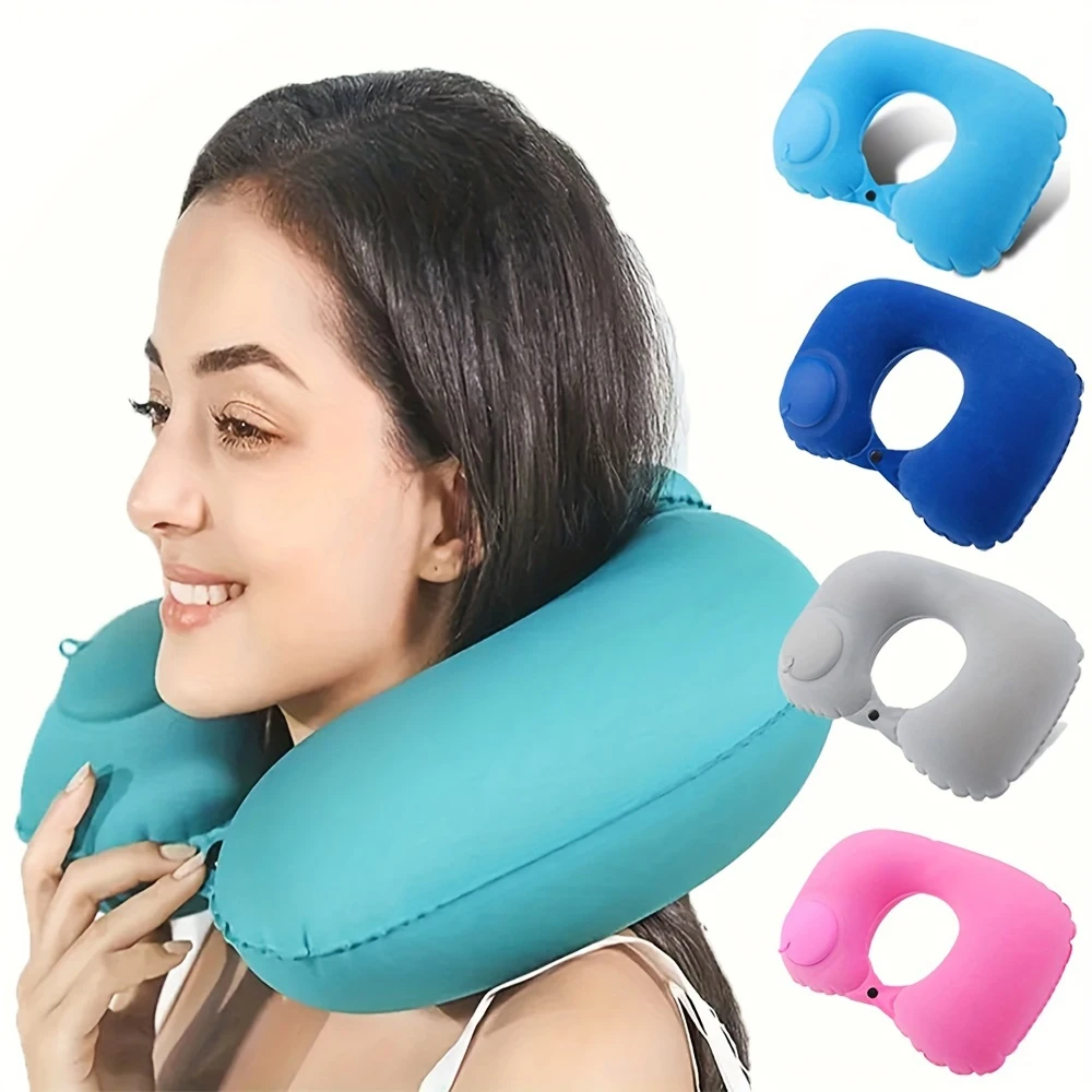 Flocking Inflatable Portable Neck Pillow That Can Be Stored And Self Filled Suitable For Outdoor Travel Business Trips camping