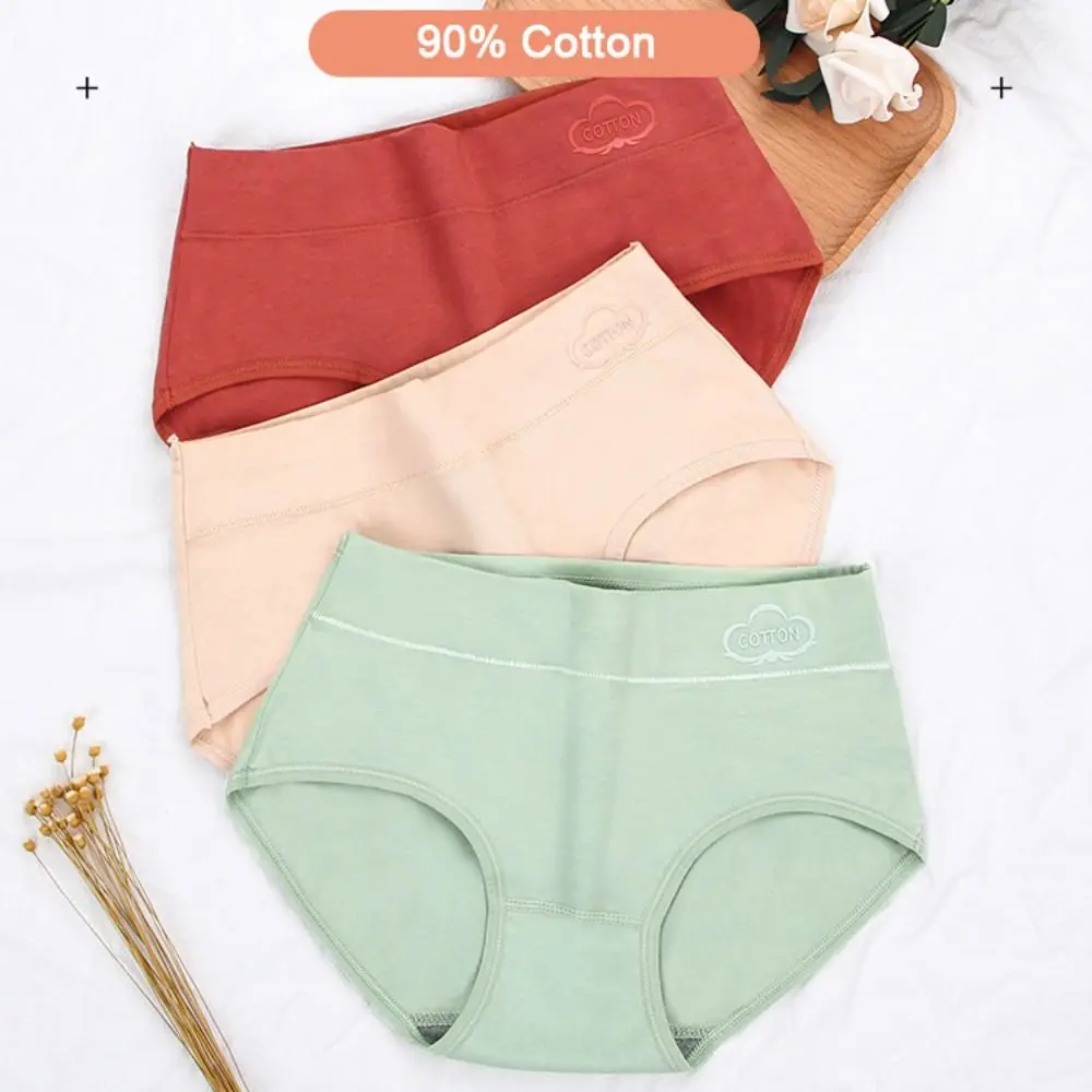 

4pcs Breathable Solid Color Cotton Panties Underpants Seamless Women Underwear Lingerie Mid Waist Briefs Gift