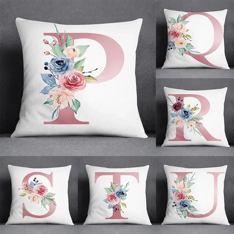 

Flower Letter Pattern Decorative Pillowcase Square Home Office Cushion Cover