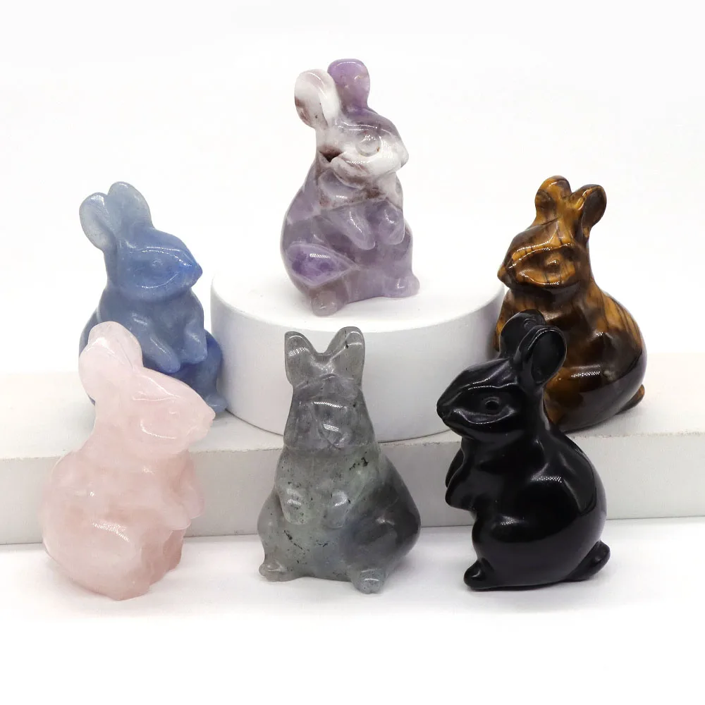 

24 Color Cute Elf Rabbit Natural Crystal Quartz Rocks Gem Mineral Animal Stone Carving Healing Reiki Home Decor Craft Figurines