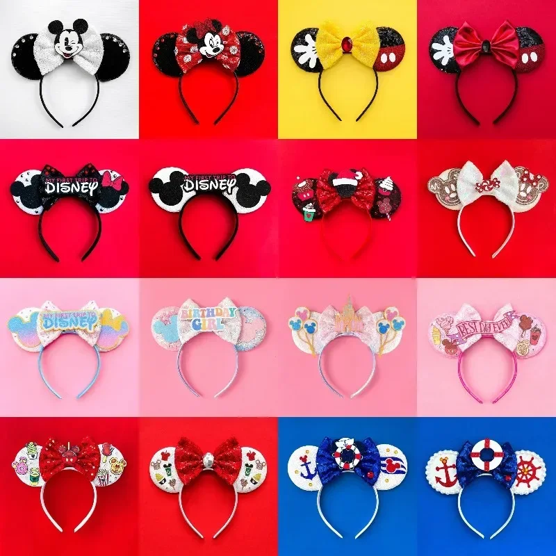 Disney-Minnie Mouse Ears Headbands para meninas e mulheres, pontos brancos, arcos vermelhos, Mickey Mouse Hairband, Acessórios para cabelos de