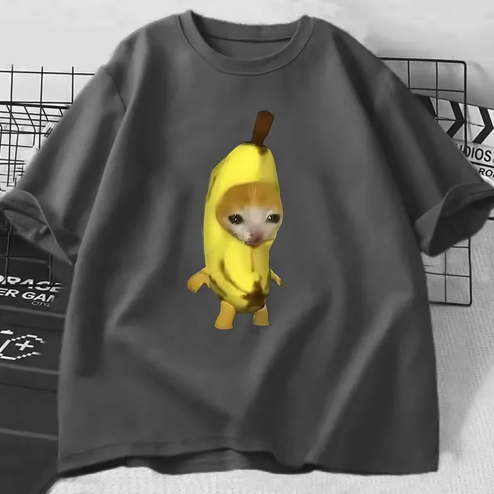 Banana Cat Funny Meme T-shirt Men's Women Casual Humor Oversized T Shirt Unisex Summer Cotton O-collar Short-sleeved T-shirts